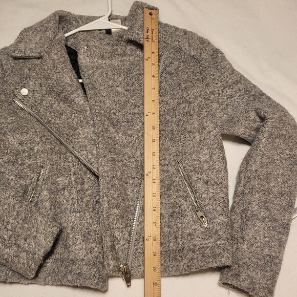 Divided H&M Wool Blend Jacket Asymmetrical Zip Moto Gray Womens 10 - Picture 12 of 13